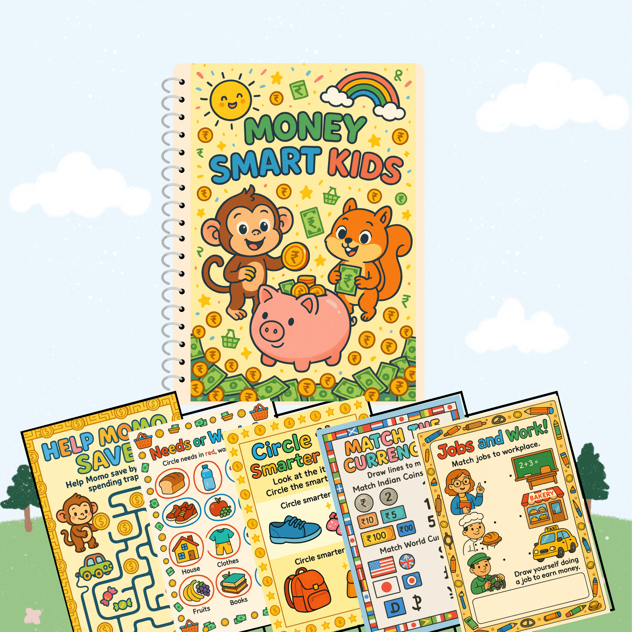Money Smart Kids - Financial Literacy (5 Years Old) – Fun Screen - Free Activities & 30+ Reusable Learning Games for Kids Age Binder | Educational Activity Kit by Neev Kids
