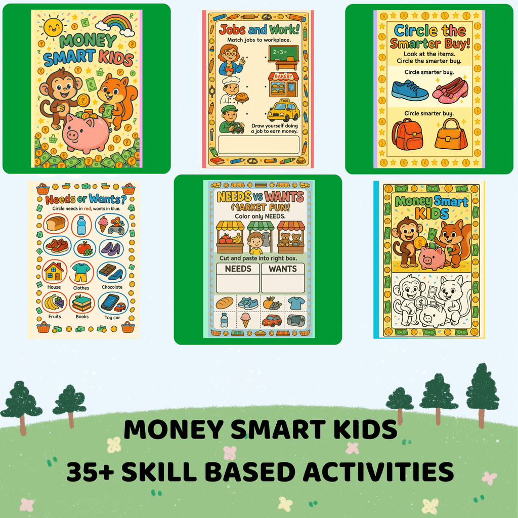 Money Smart Kids - Financial Literacy (5 Years Old) – Fun Screen - Free Activities & 30+ Reusable Learning Games for Kids Age Binder | Educational Activity Kit by Neev Kids