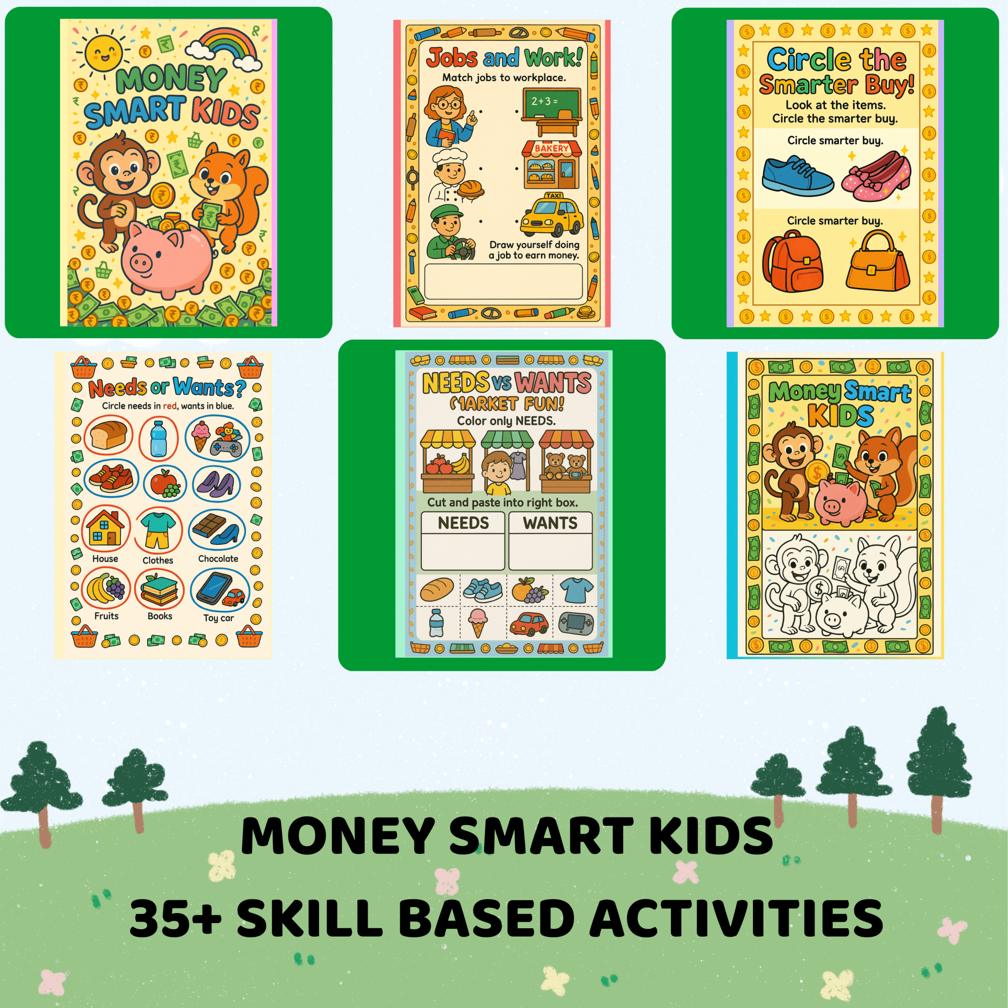 Money Smart Kids - Financial Literacy (5 Years Old) – Fun Screen - Free Activities & 30+ Reusable Learning Games for Kids Age Binder | Educational Activity Kit by Neev Kids
