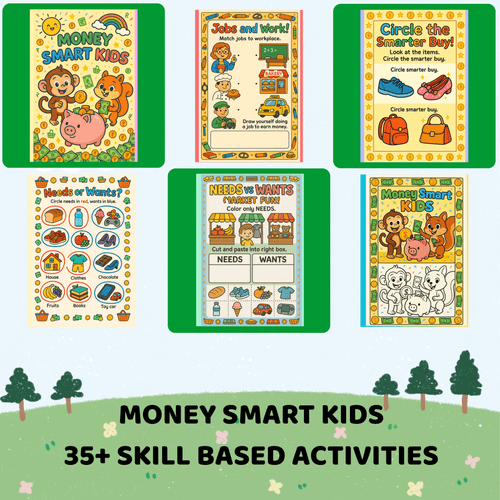 Money Smart Kids - Financial Literacy (5 Years Old) – Fun Screen - Free Activities & 30+ Reusable Learning Games for Kids Age Binder | Educational Activity Kit by Neev Kids