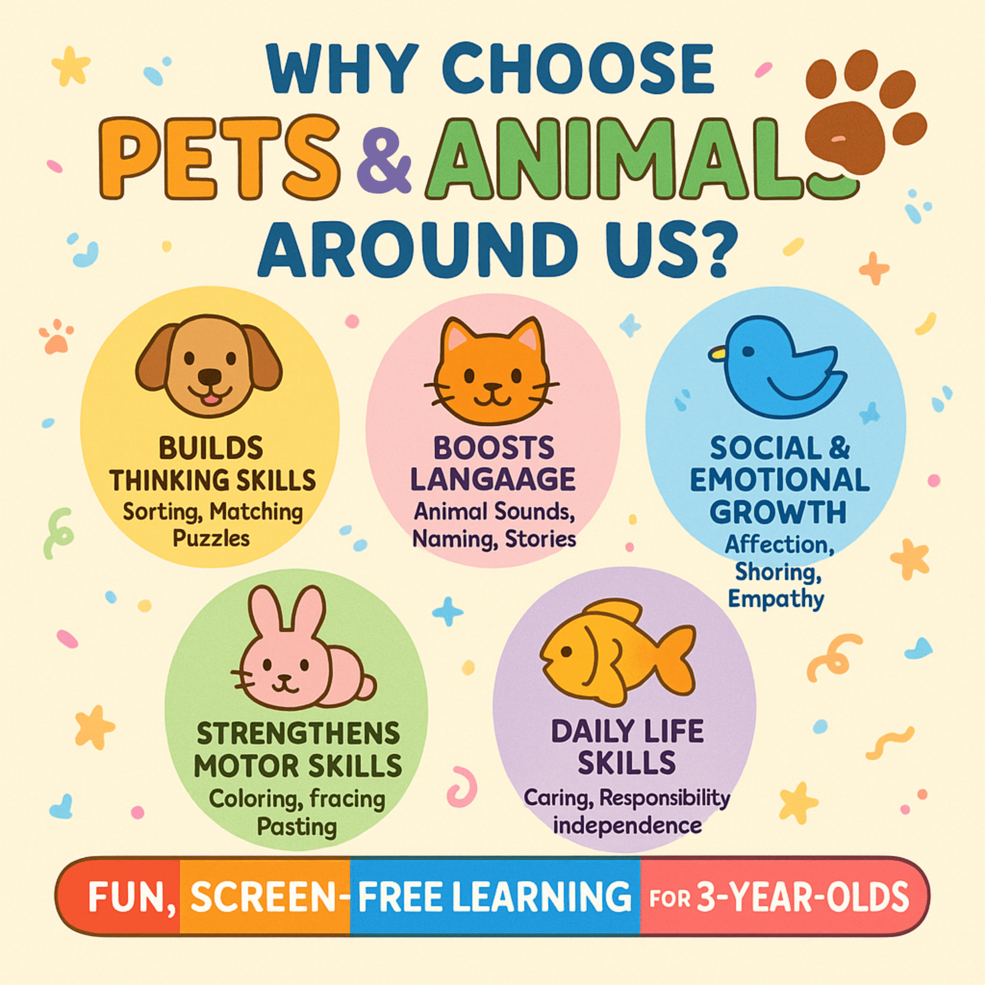 Pets & Animals Around Us (3 Years Old) – Fun Screen - Free Activities & 30+ Reusable Learning Games for Kids Age Binder | Educational Activity Kit by Neev Kids