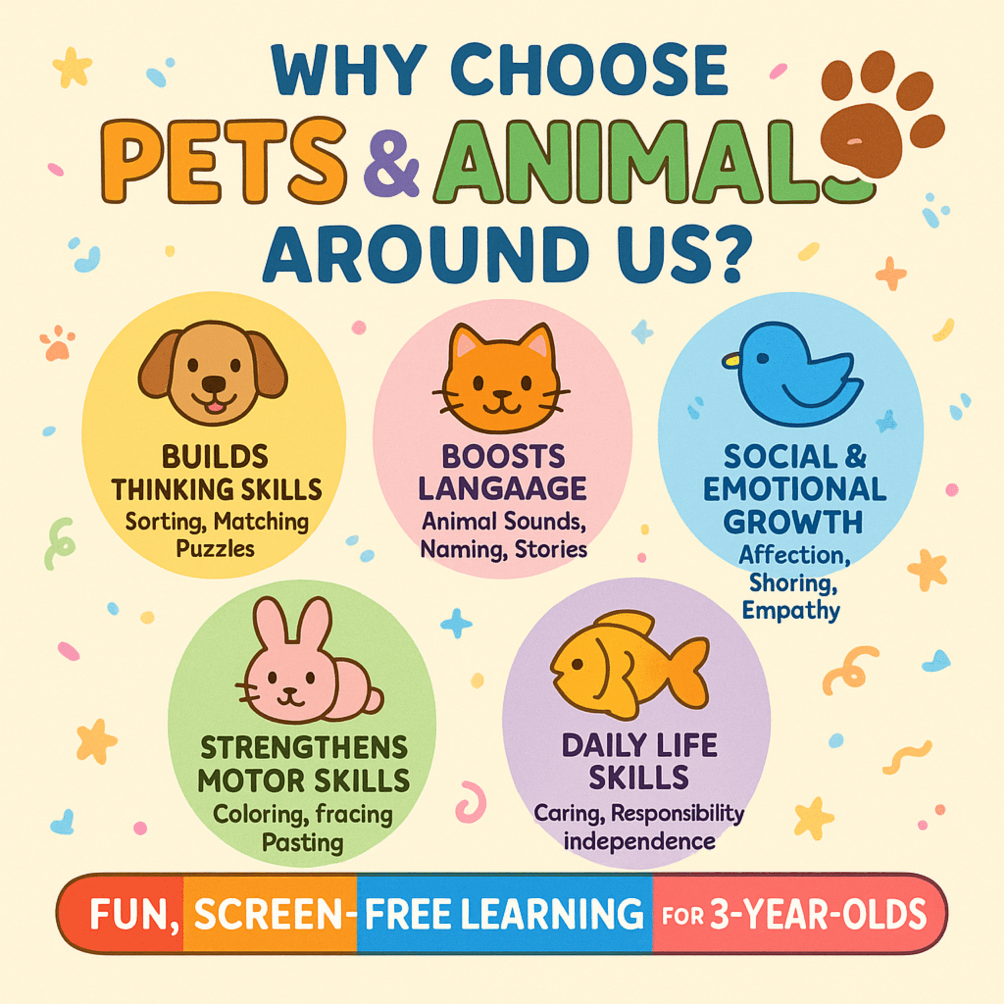 Pets & Animals Around Us (3 Years Old) – Fun Screen - Free Activities & 30+ Reusable Learning Games for Kids Age Binder | Educational Activity Kit by Neev Kids