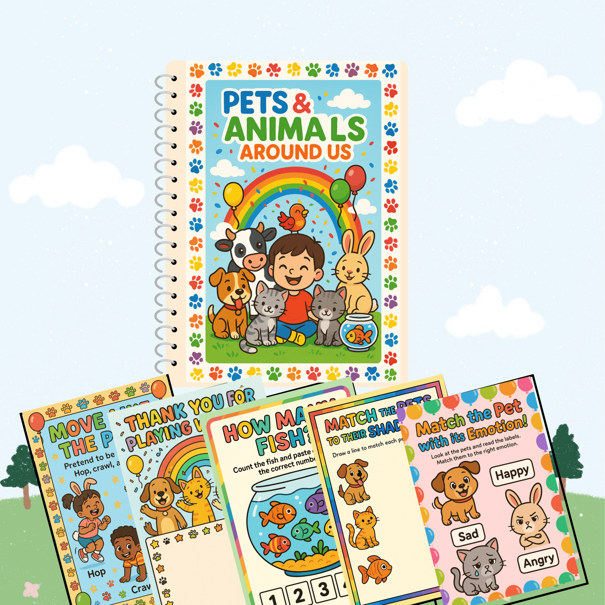 Pets & Animals Around Us (3 Years Old) – Fun Screen - Free Activities & 30+ Reusable Learning Games for Kids Age Binder | Educational Activity Kit by Neev Kids